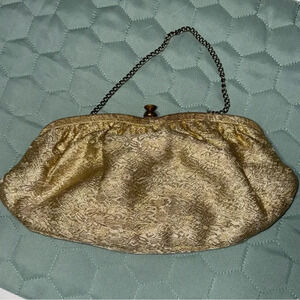 Vintage Metallic Gold Tapestry Evening Bag Purse Clutch Chain Clasp
